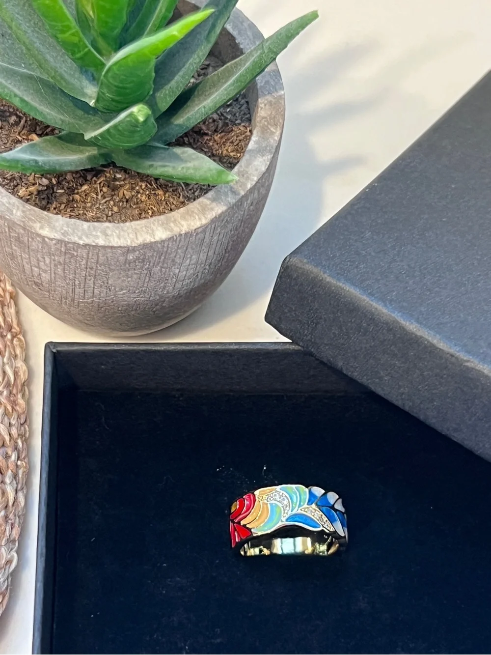 Multicolor Enamel Wave Pattern Ring -Size 7